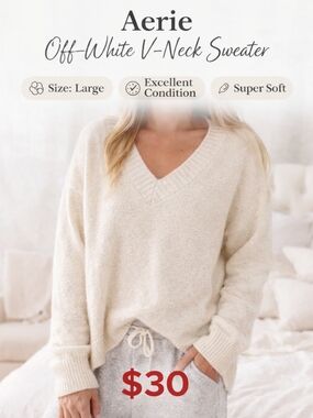Aerie Off-White V-Neck Sweater